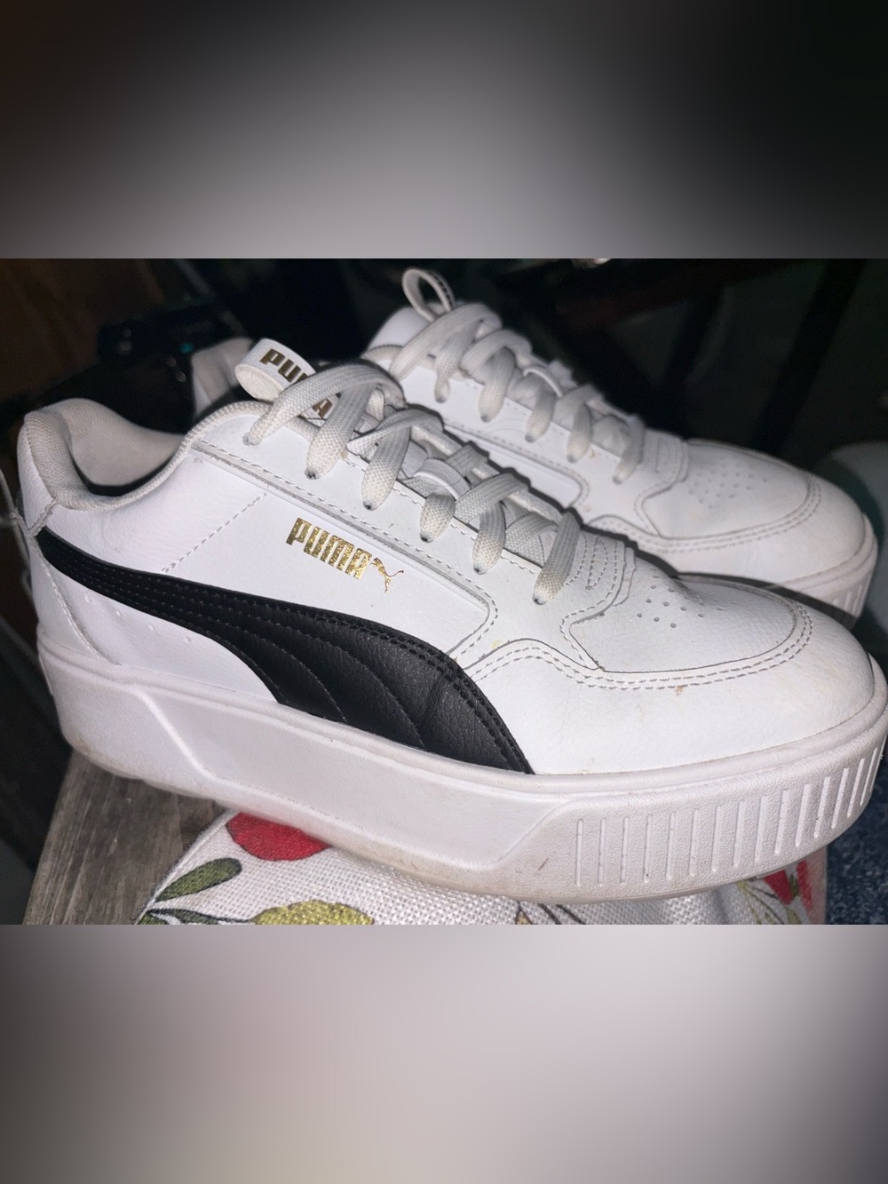 Puma White Platform Sneakers with Black Formstripe and Gold Logo